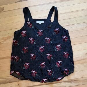 LOFT Black and Red Floral Camisole